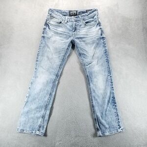 Salvage Jeans Mens 31x32 Blue Mayhem Straight Light Wash Distressed Grunge